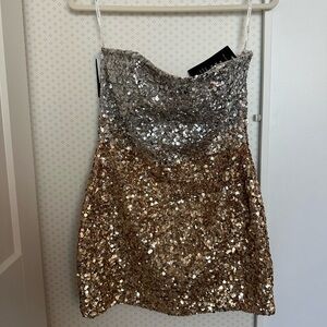 Retrofete Katalina Sequin Strapless Mini Dress in Silver and Gold Size Medium